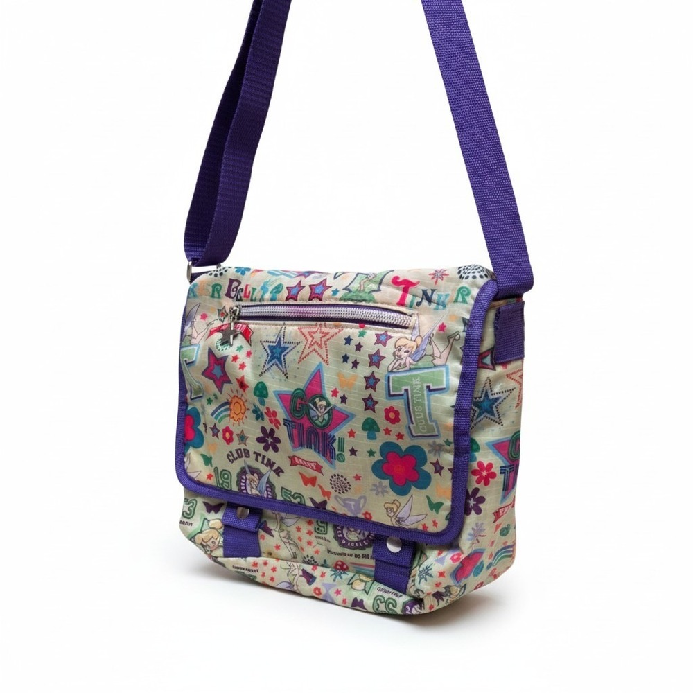 Disney Tinker Bell Go Tink Messenger Bag Green Purple Ripstop Crossbody Y2K